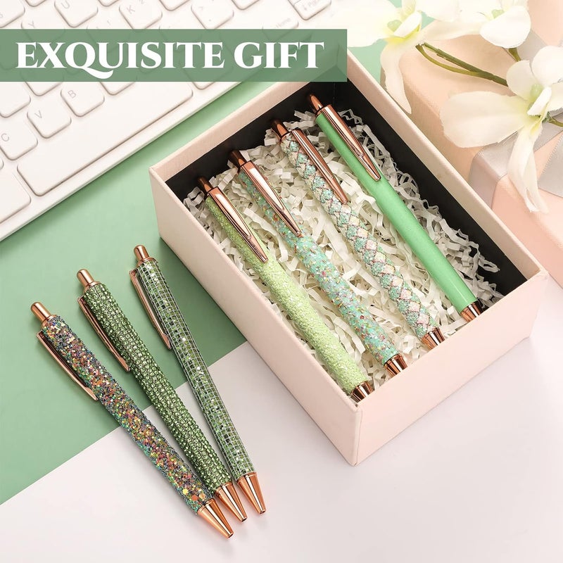 Sherr 7 Pcs Fancy Pens for Women Cute Sparkly Glitter Pens with 10 Pcs Black Ink Refills Pretty Gifts for Girls Office School Christmas Graduation(Green,Fresh) - Image 5